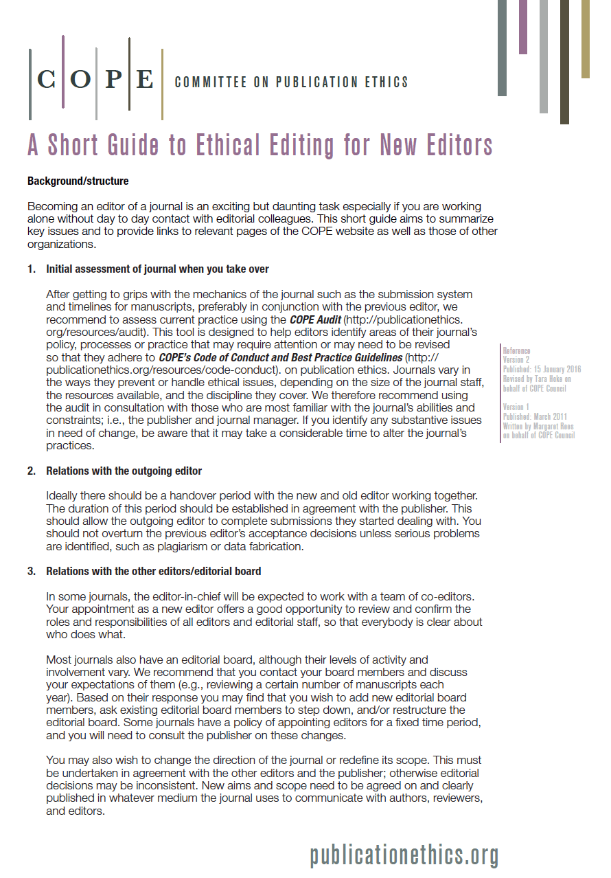 COPE: A Short Guide to Ethical Editing